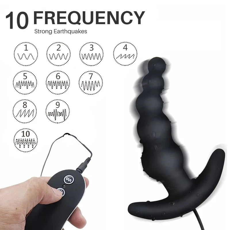 10 Frequency Vibrating Prostate Massager Anal Plug Vibrator Beads Butt Sex Toys Waterproof Powerful Wired For Men Couples