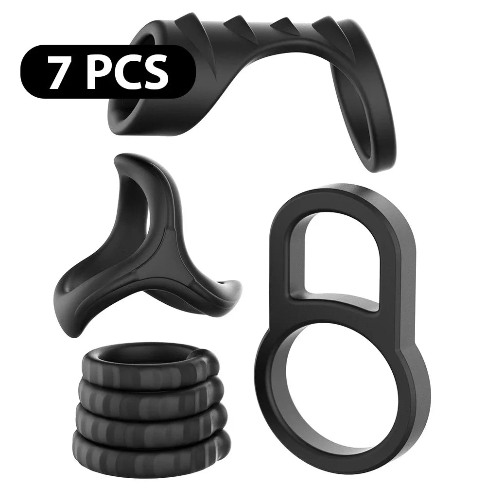 10pcs Cock Ring Set Masturbators For Men Erection Ejaculation Delay Enlargement Extender Penis Sex Toys For Couples Adult Goods