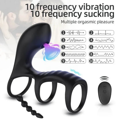 3 in 1 couple sucking vibrator with dual motor Cockring wireless cock ring adult sexy toys for men delay ejection penis