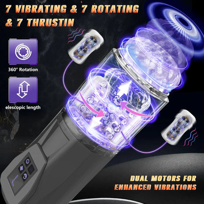 360 Rotation Male Masturbation Cup 3D Textured Pocket Pussy Sex Machines 7 Thrusting & Licking Sex Toys for Men Adult Product 18