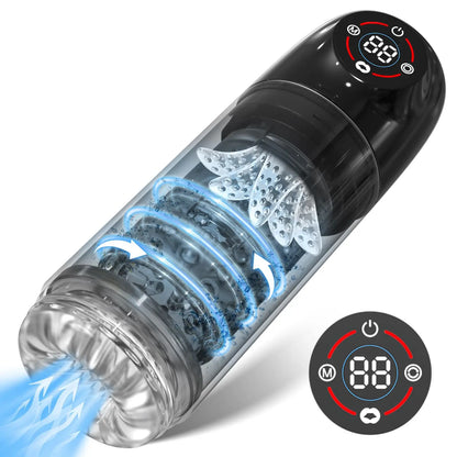 3IN1 LCD Automatic Male Masturbator Sex Toys for Men Vacuum Penis Pump with 7 Rotating & Sucking & Licking Modes Pocket Pussy