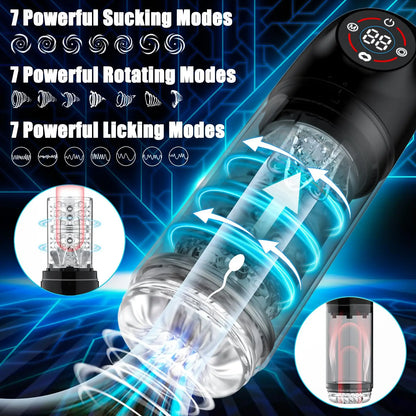 3IN1 LCD Automatic Male Masturbator Sex Toys for Men Vacuum Penis Pump with 7 Rotating & Sucking & Licking Modes Pocket Pussy