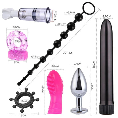 BDSM Kits Adults Sex Toys for Women Men Handcuffs Nipple Clamps Whip Spanking Sex Metal Anal Plug Vibrator Butt Bdsm Bondage Set