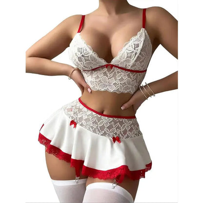 Cosplay Sexy Seamless Underwear Fancy Women Erotic Outfit Open Bra Fantasy Mini Skirt Garter Set