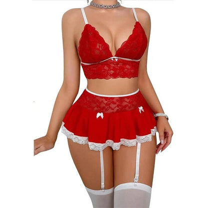 Cosplay Sexy Seamless Underwear Fancy Women Erotic Outfit Open Bra Fantasy Mini Skirt Garter Set