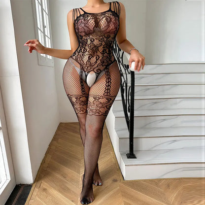 Erotic Women Fishnet Hollow Open Crotchless Teddy Bodysuits Sexy Lingerie Bra Underwear See Though Bodysuit BodyStockings