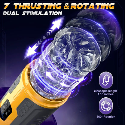 LCD Automatic Male Masturbators 7 Thrusting & Rotating Licking Pocket Pussy Stroker One-Click Burst Penis Pump Sex Toy for Men