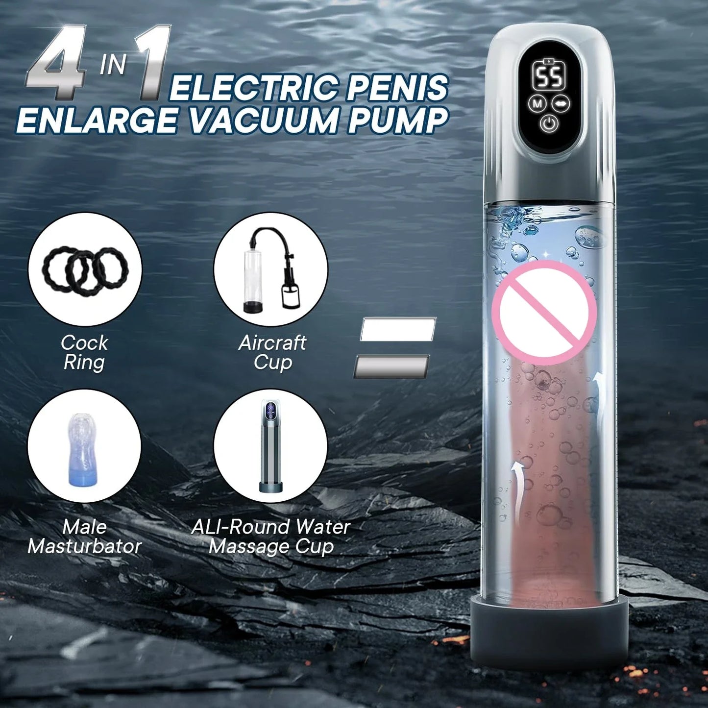 LCD Electric Penis Pump Automatic Male Masturbator Vacuum Pump with 4 Training Pressure & 5 Suction Modes Adult Sex Toy for Men