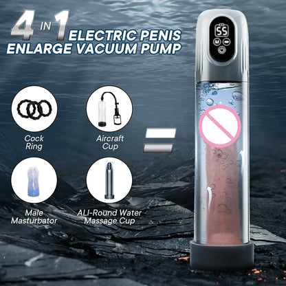 LCD Electric Penis Pump Automatic Male Masturbator Vacuum Pump with 4 Training Pressure & 5 Suction Modes Adult Sex Toy for Men