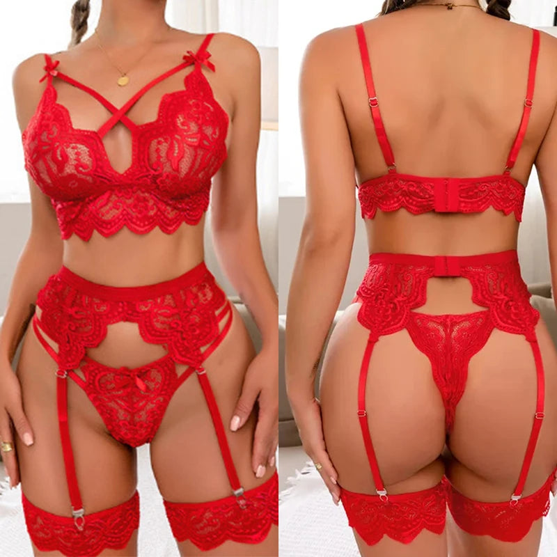 Lace Hollow Out Underwear Bra Set Sexy Lingerie Sex Sleepwear G-string Bra Suit Femme Lingerie Set  Pajamas Clothing Sexy 2023