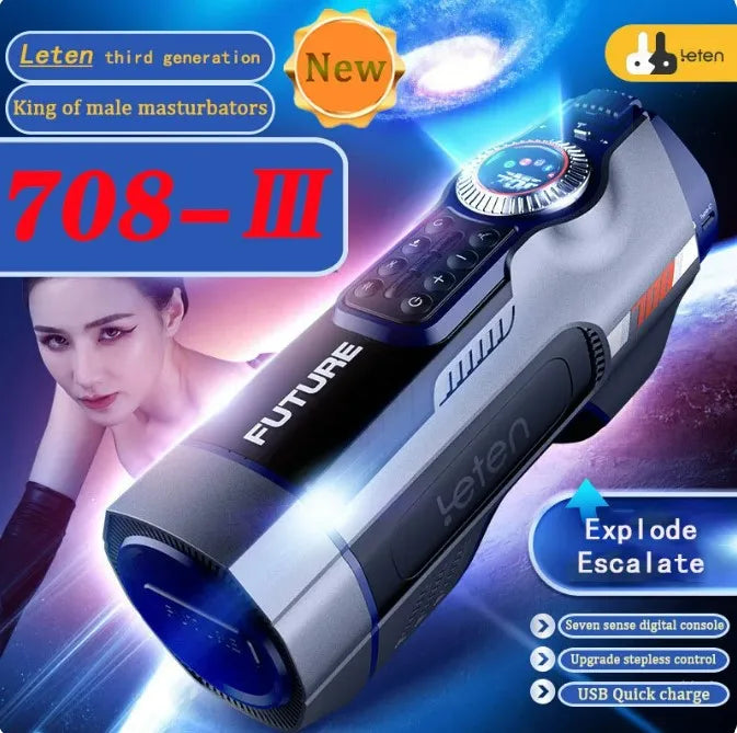 Leten 708-III Automatic Telescopic Male Masturbator Vagina Real Pussy Smart Heating Sucking Blowjob Moaning Oral Sex Toy For Men