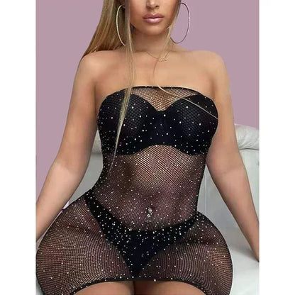 Lingerie Sexy Bodysuit Diamond Fishnet Bodysuit Mesh Pantyhose Babydoll Rhinestone Nylon Shiny Pantyhose Hosiery Fishnet