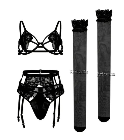 Lingerie set Lace Garter Lingerie Set With Choker Women Intimates 2024Underwire Bra And Thongs Ladies Underwear Set