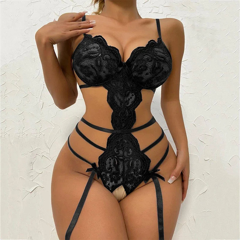 One Piece Open Bra Crotchless Underwear For Sex Lace Transparent Lingerie  Bodysuit Erotic Mujer Sexi Costumes Sexy Bodysuits