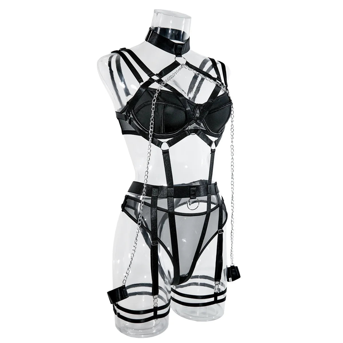 Yimunancy Bandage Chain Flirting Sexy Dessous Set 4-teilig Cut Out Erotik Set Damen Panty Strumpfband Kit 