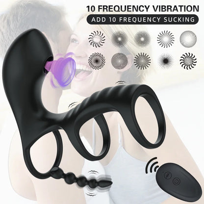 3 in 1 couple sucking vibrator with dual motor Cockring wireless cock ring adult sexy toys for men delay ejection penis