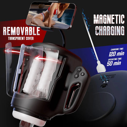 3 in 1 Automatic Male Masturbator Handle Man Masturbation Cup with 10 Vibrating & 6 Rubbing & 2 Heating Modes Sex Toys for Man