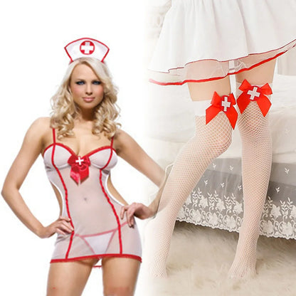 Sexy Cosplay Nurse Dress Suit set Lingerie Maid Apparel high Knee Stockings Women Underwear Intimates Exotic toys for Love games