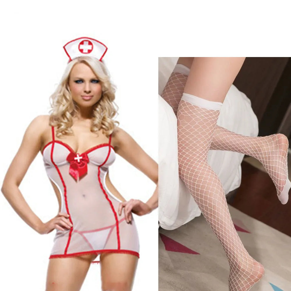 Sexy Cosplay Nurse Dress Suit set Lingerie Maid Apparel high Knee Stockings Women Underwear Intimates Exotic toys for Love games