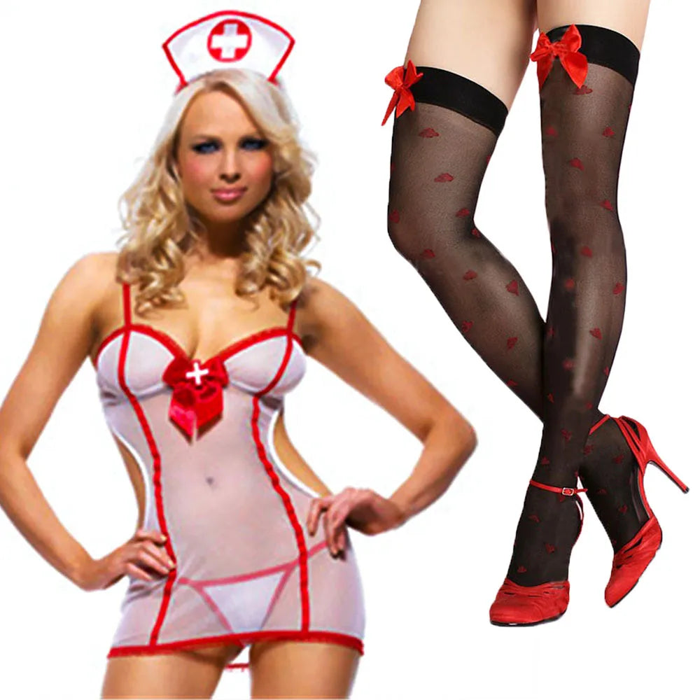 Sexy Cosplay Nurse Dress Suit set Lingerie Maid Apparel high Knee Stockings Women Underwear Intimates Exotic toys for Love games