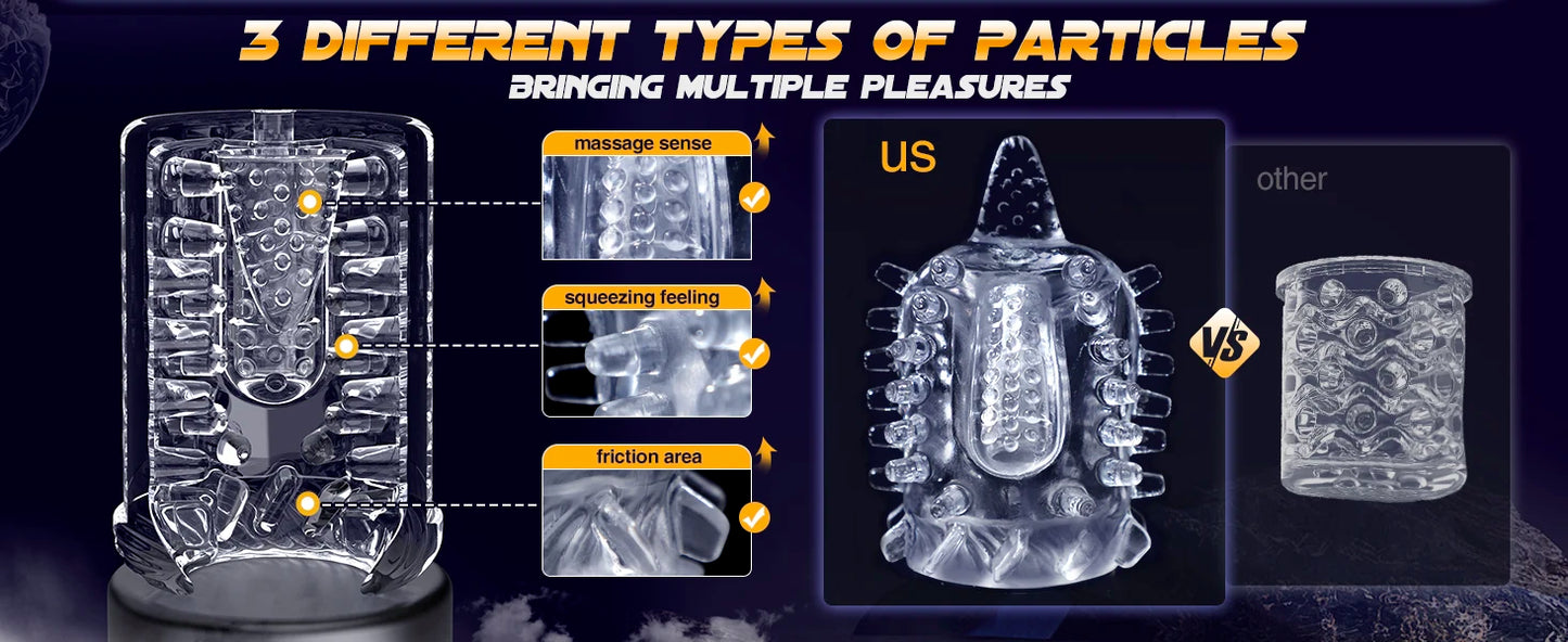 LCD Automatic Male Masturbators 7 Thrusting & Rotating Licking Pocket Pussy Stroker One-Click Burst Penis Pump Sex Toy for Men