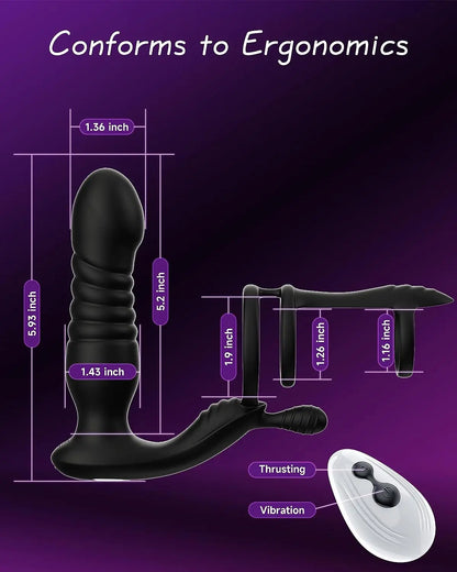 Anal Prostate Massager 3 Ring Vibrating Cock Ring,Anal Plug Male Sex Toy With 10 Thrusting & 10 Vibrating  Sex Toys For Men