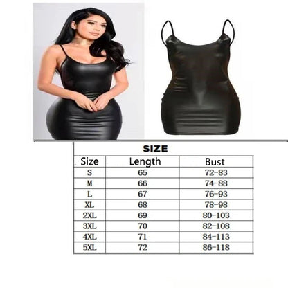 Sexy Faux Leather Dress Backless Club Party Short Dress Solid Black Wet Look Latex Bodycon Push Up Bra Mini Micro Dress