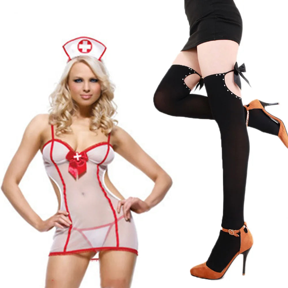 Sexy Cosplay Nurse Dress Suit set Lingerie Maid Apparel high Knee Stockings Women Underwear Intimates Exotic toys for Love games