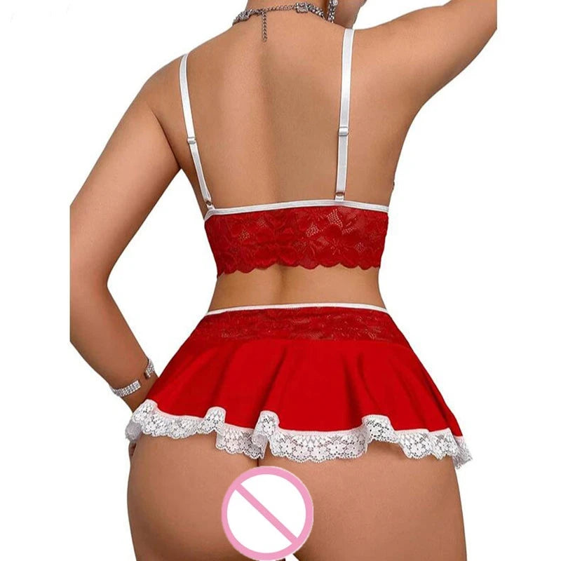 Cosplay Sexy Seamless Underwear Fancy Women Erotic Outfit Open Bra Fantasy Mini Skirt Garter Set