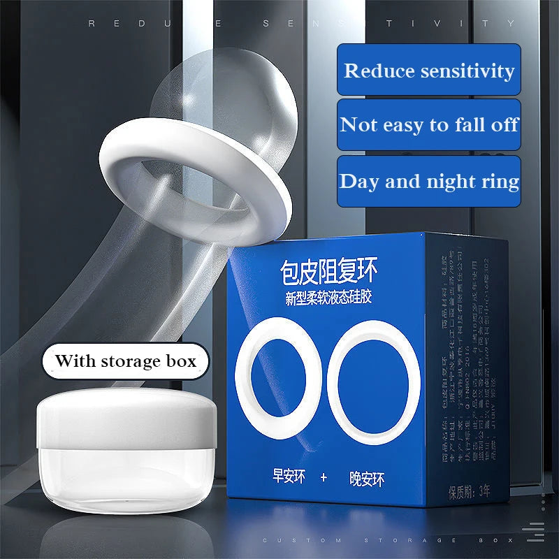 2PCS Penis Rings  Penis Trainer Delay Ejaculation High Elasticity Cock Ring Male Foreskin Correction Cockrings Sex Toys For Men