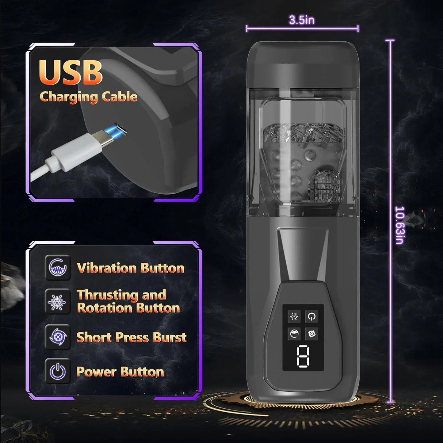 3 in 1 Automatic Male Masturbator with Vibrator and Rotating Thrusting Licking Men Penis Trainer Adult Sex Toys 3D Textured