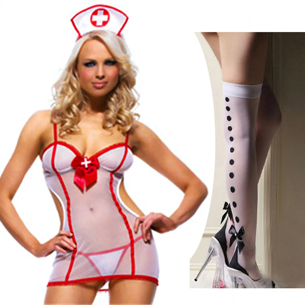 Sexy Cosplay Nurse Dress Suit set Lingerie Maid Apparel high Knee Stockings Women Underwear Intimates Exotic toys for Love games