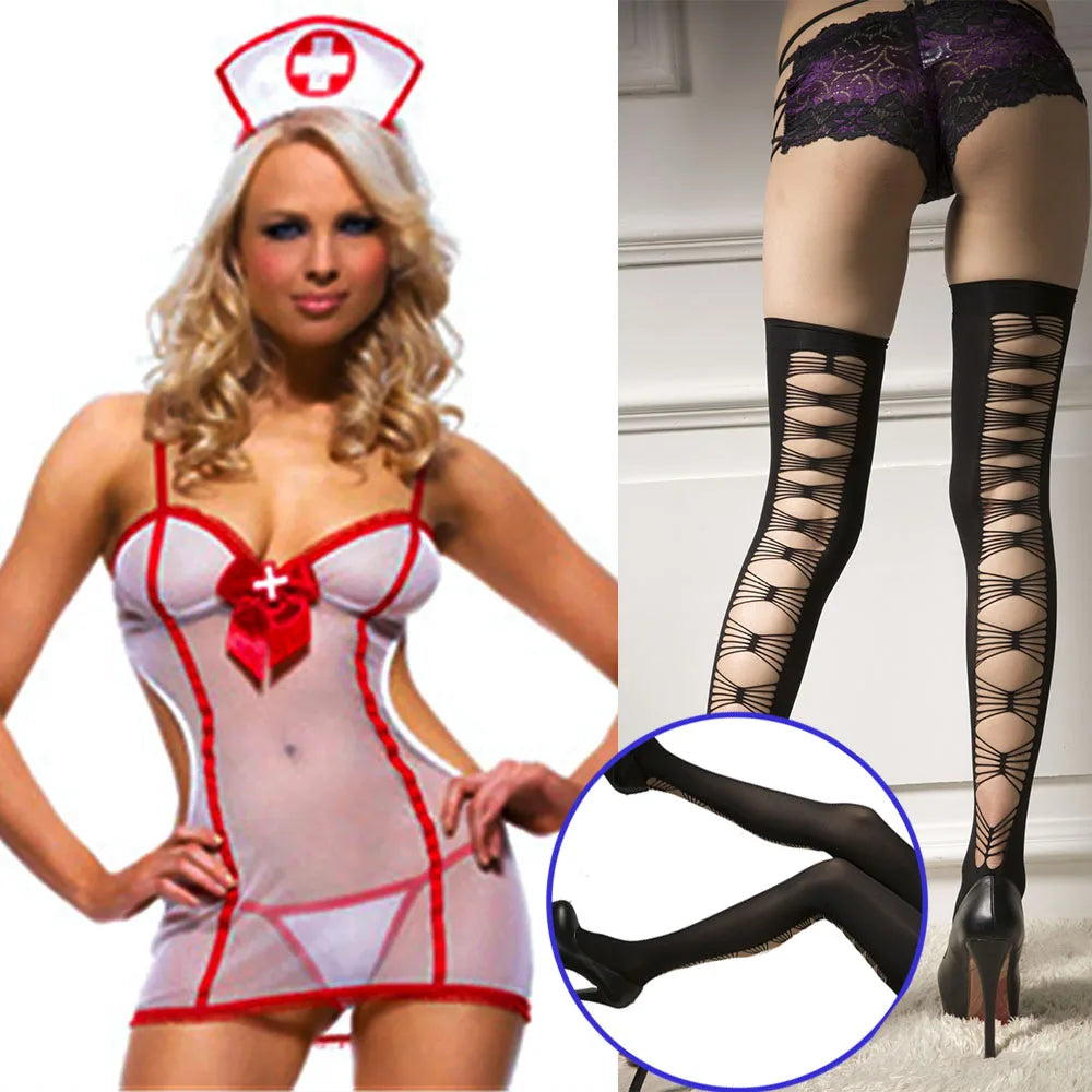 Sexy Cosplay Nurse Dress Suit set Lingerie Maid Apparel high Knee Stockings Women Underwear Intimates Exotic toys for Love games