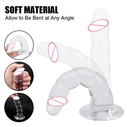 175mm Transparent Dildos for Women Vaginal G-spot Stimulator Anal Plug Artificial Penis Female Masturbator Suction Sex Toys 18