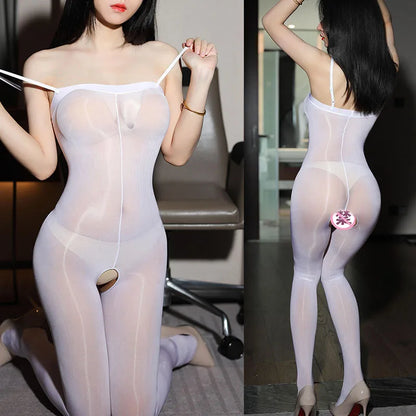 Hot Sexy Shiny Crotchless Bodystockings Women Sexy Lingerie Glossy Bodysuit Porn Costume 8D Lace Stockings Erotic Underwear New