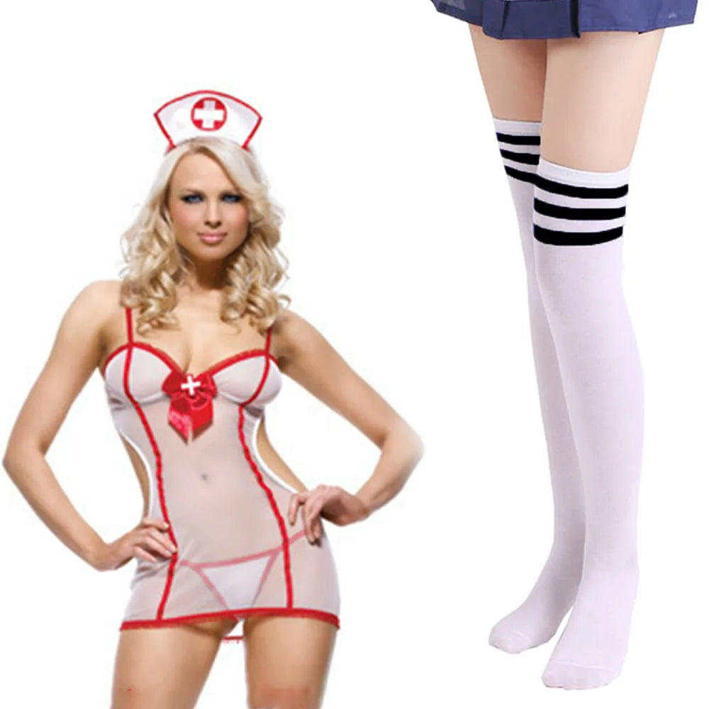 Sexy Cosplay Nurse Dress Suit set Lingerie Maid Apparel high Knee Stockings Women Underwear Intimates Exotic toys for Love games