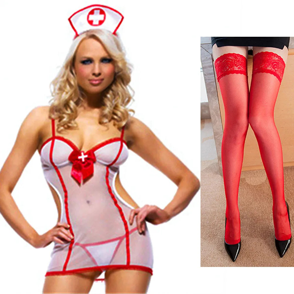 Sexy Cosplay Nurse Dress Suit set Lingerie Maid Apparel high Knee Stockings Women Underwear Intimates Exotic toys for Love games