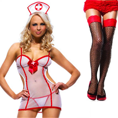 Sexy Cosplay Nurse Dress Suit set Lingerie Maid Apparel high Knee Stockings Women Underwear Intimates Exotic toys for Love games