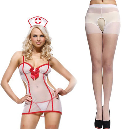 Sexy Cosplay Nurse Dress Suit set Lingerie Maid Apparel high Knee Stockings Women Underwear Intimates Exotic toys for Love games