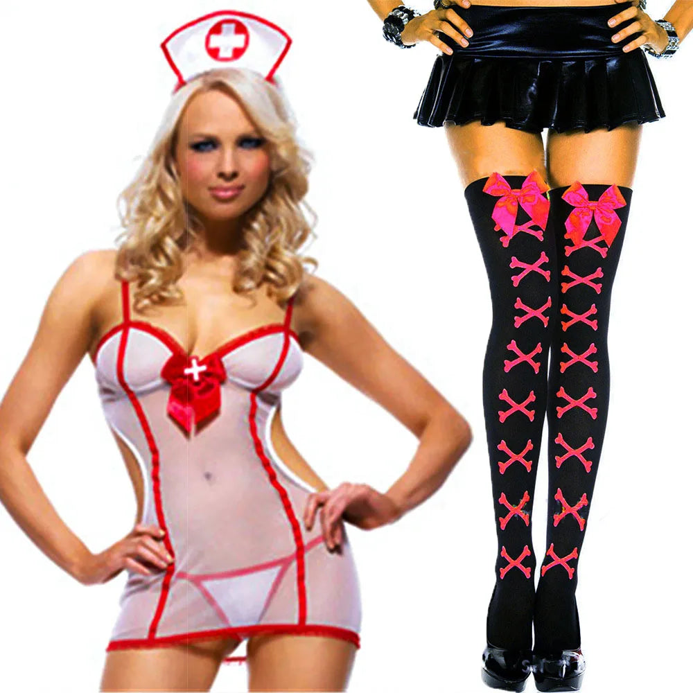 Sexy Cosplay Nurse Dress Suit set Lingerie Maid Apparel high Knee Stockings Women Underwear Intimates Exotic toys for Love games