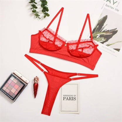 Sexy Lingerie Lace Bra Set Transparent Underwear Hot Erotic Lingerie Set Push Up Bra with Panty Set Red Briefs Sets Panty Set