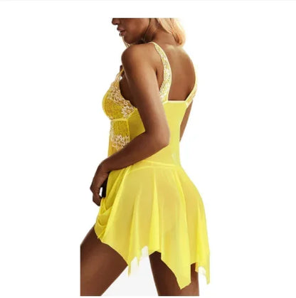 Sexy Mini Dress Sleepwear Open Bra Women's Underwear Perspective Mesh Lingerie Set Newly Married Women's Pajamas Short Dress