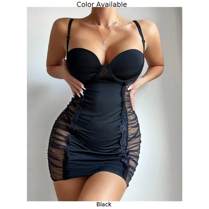 Sexy Women's Lace Mesh See Through Lingerie Sleepwear Dress Bodycon Nightdress Robe Ladies Exotic Underwear