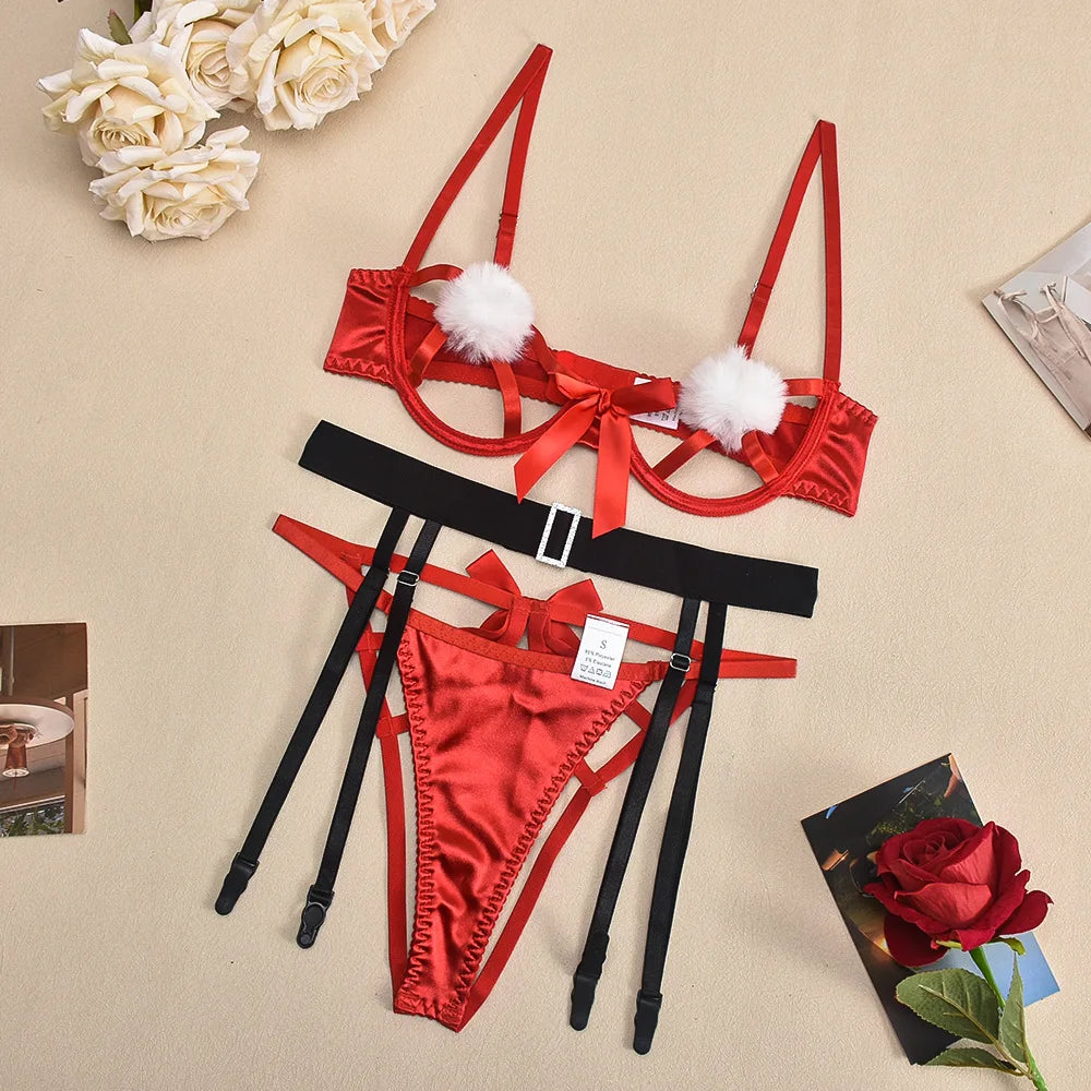 Ellolace Christmas Erotic Lingerie Sexy Porn Underwear Women Body Chuzzle Hot Intimate Uncensored Luxury Bra And Panty 6-Piece