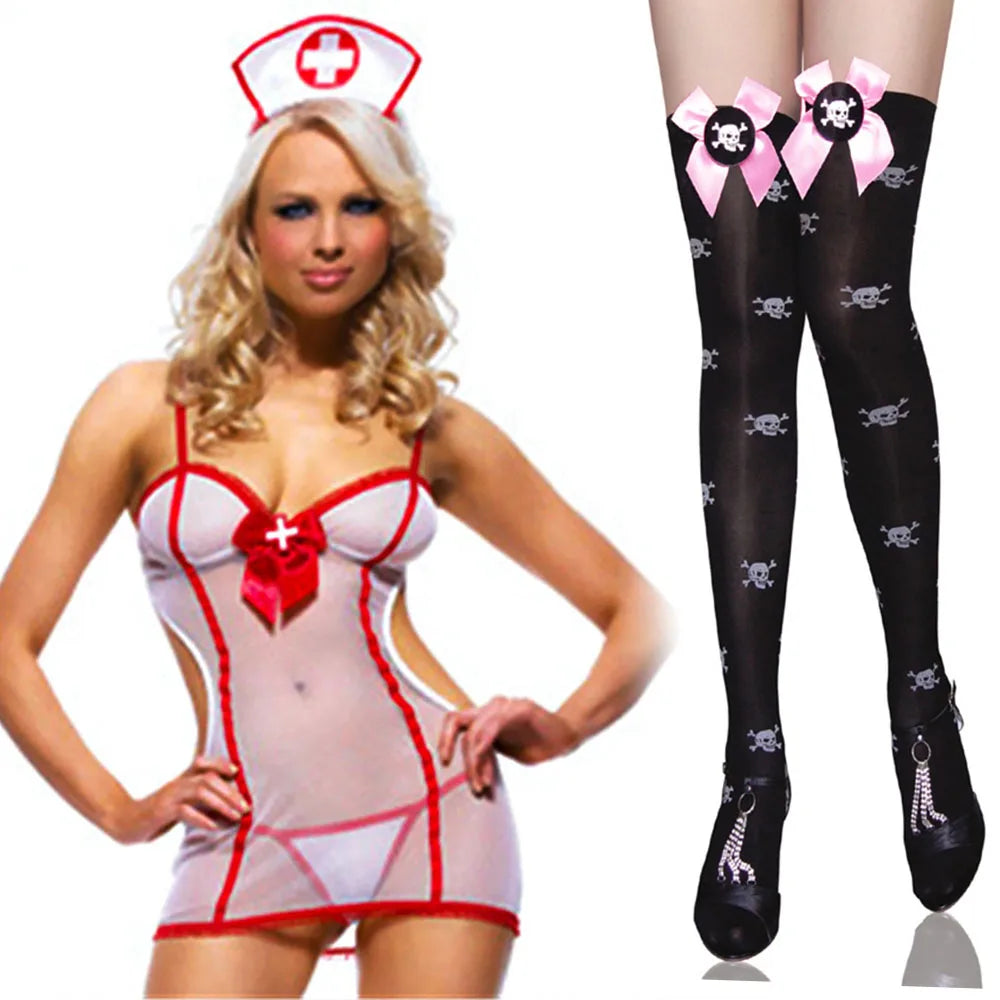 Sexy Cosplay Nurse Dress Suit set Lingerie Maid Apparel high Knee Stockings Women Underwear Intimates Exotic toys for Love games