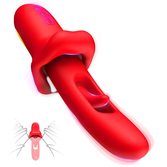 Zungenrosenvibrator für Frauen, stoßender Dildo, Klitoris-Masturbation mit flatternder Brustwarze, Klitoris-Kaninchen, Anal, Sexspielzeug für Erwachsene