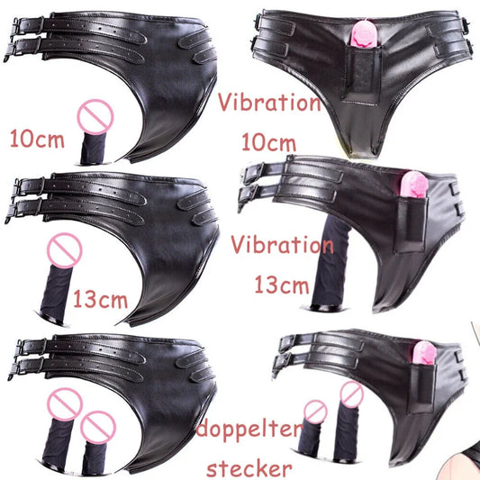 Vibrator Keuschheit Höschen PU Leder Silikon Dildo Penis Sexy Innen Anal Plug Keuschheitsgürtel BDSM Bondage Fessel Sex Spielzeug