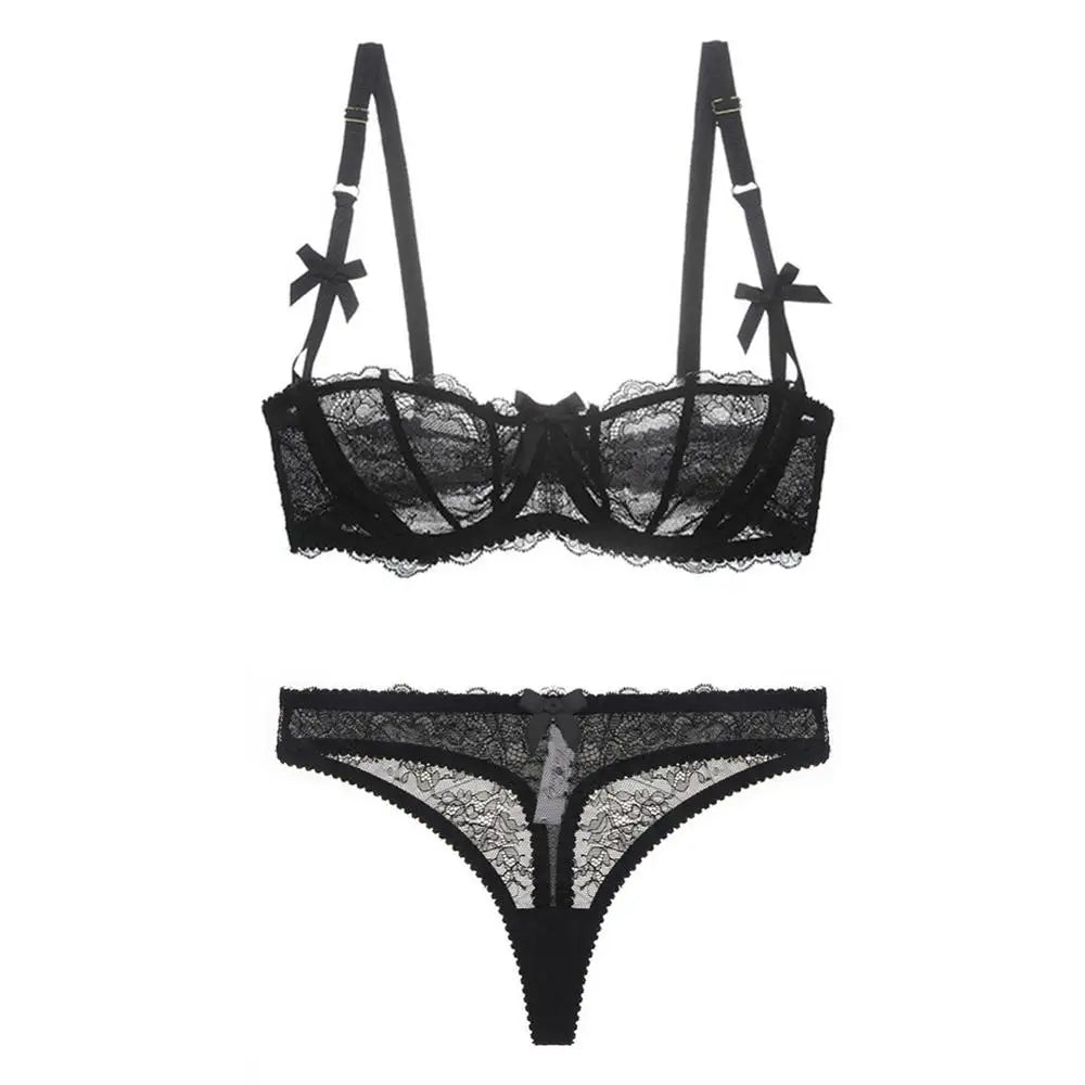 Women lingerie sexy Bra and thong set floral lace low-rise thongs breathable underwear S M L XL black and pink and white panties